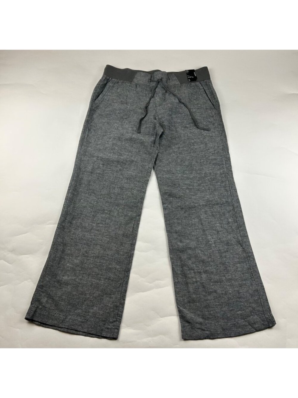 New York & Company Black Chambray Linen Blend Wide Leg Pant L New